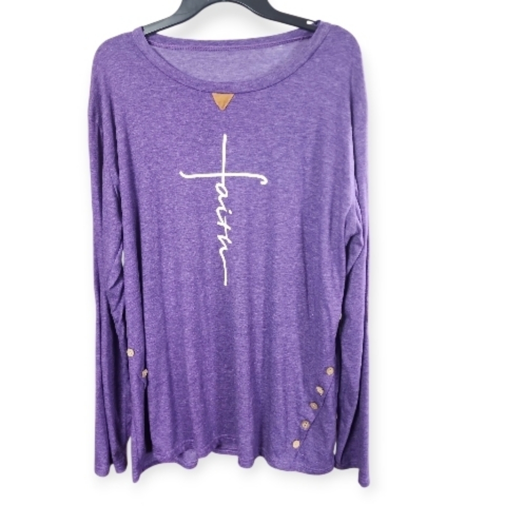Purple Long Sleeve Tunic  Top with Faith Graphic Size XXL